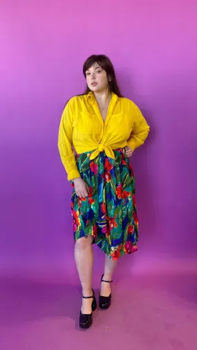 1980s Colorful Tropics Midi Skirt, sz. Large