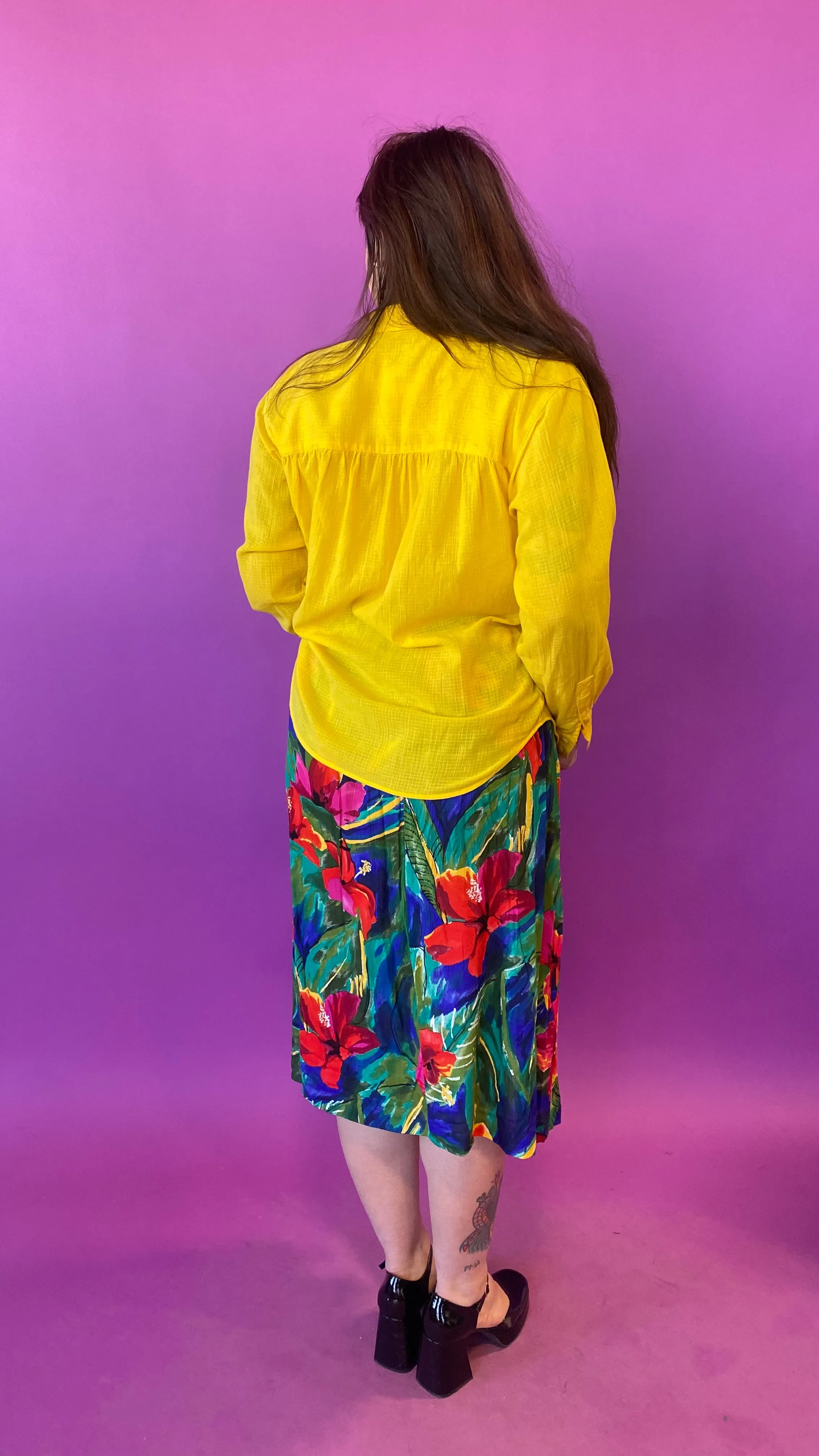 1980s Colorful Tropics Midi Skirt, sz. Large