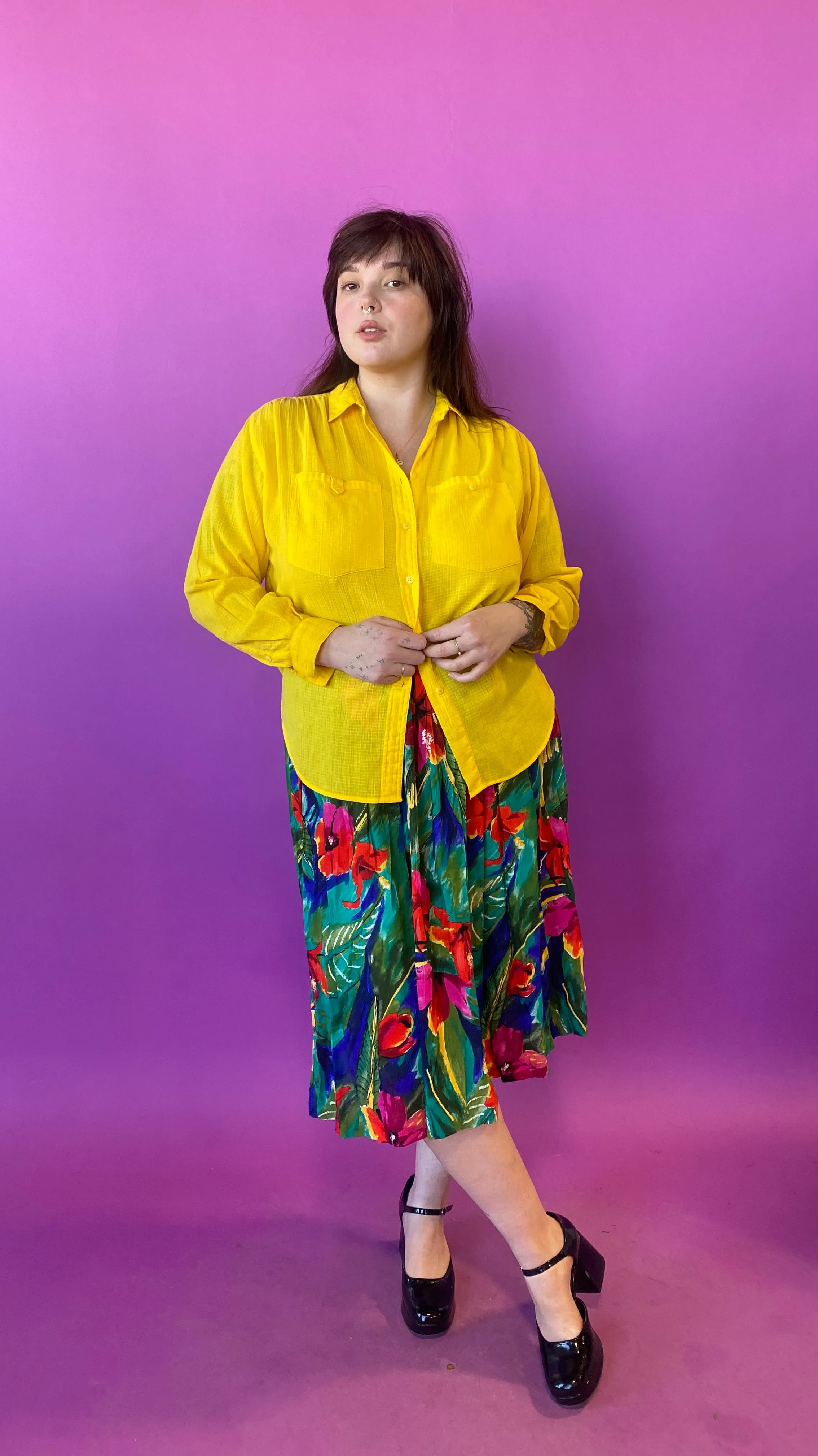 1980s Colorful Tropics Midi Skirt, sz. Large