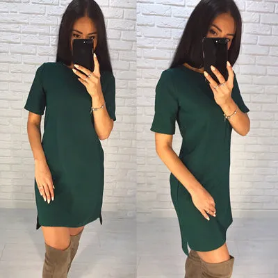 2018 New Women Beach Casual A-Line dress Vestidos Summer O-Neck Short Sleeve Green Black Parties Mini dresses Puls size