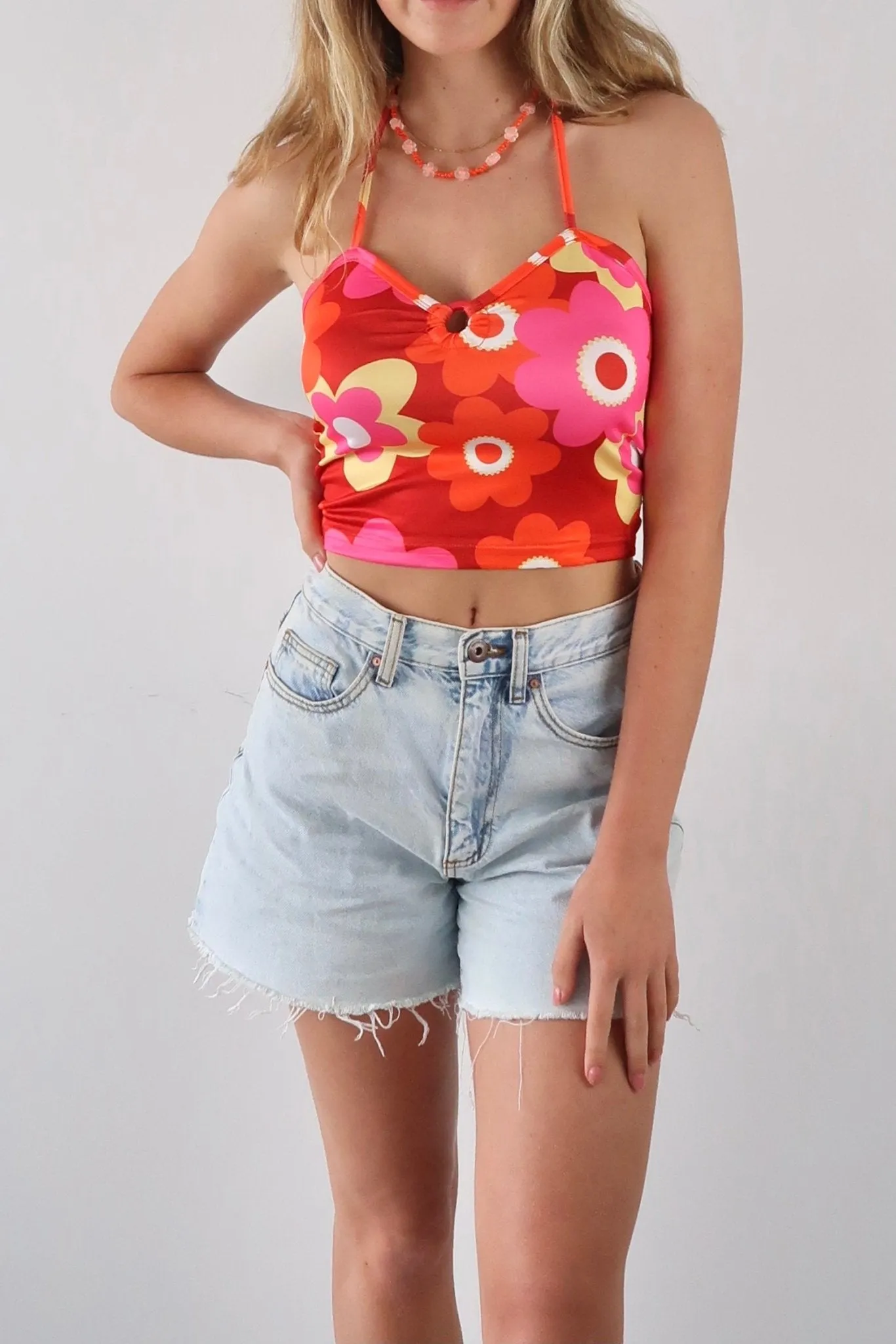 70s floral halter neck top