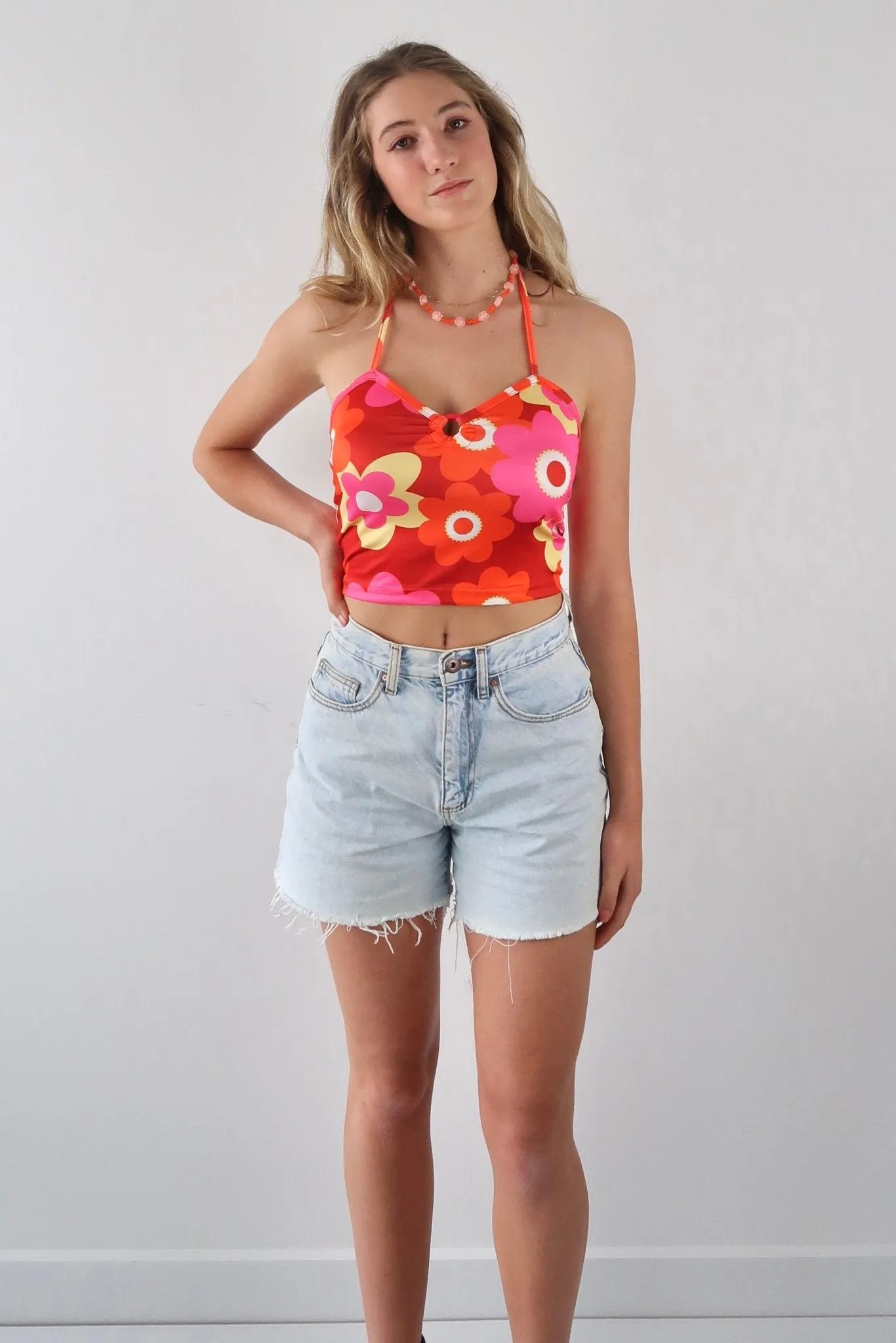 70s floral halter neck top