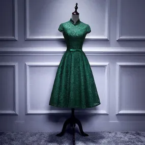 A line Dark Green Lace Short Prom Dresses SH185