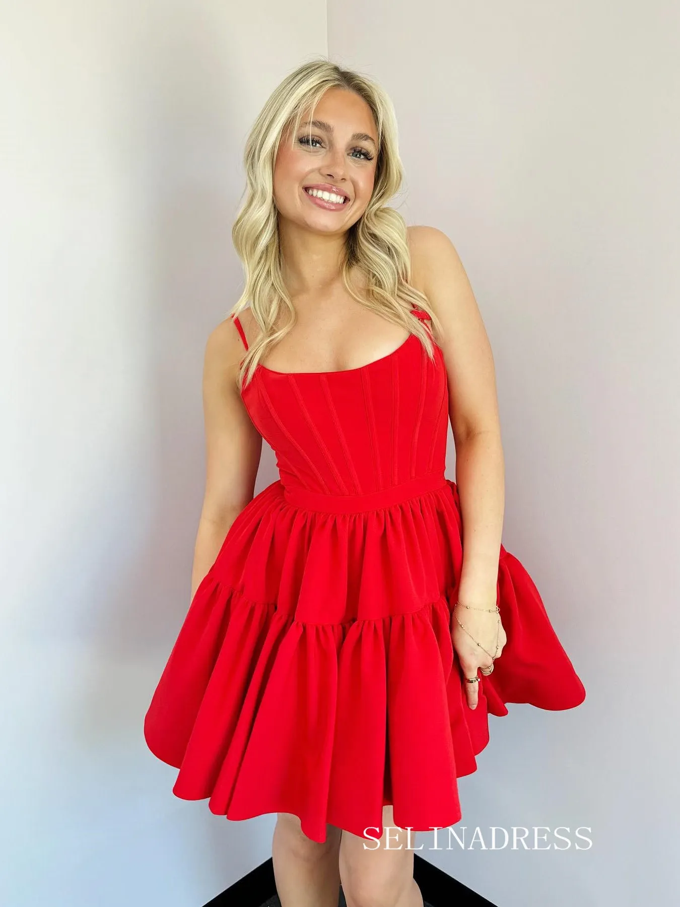 A-line Spaghetti Straps Red Short Homecoming Dress #EWR702