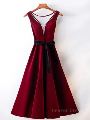 A Line V Neck Short Burgundy Prom Dresses Wine Red Short Formal Graduation Homecoming Dresses