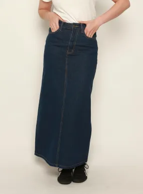 Adia Denim Midi Skirt-DARK BLUE