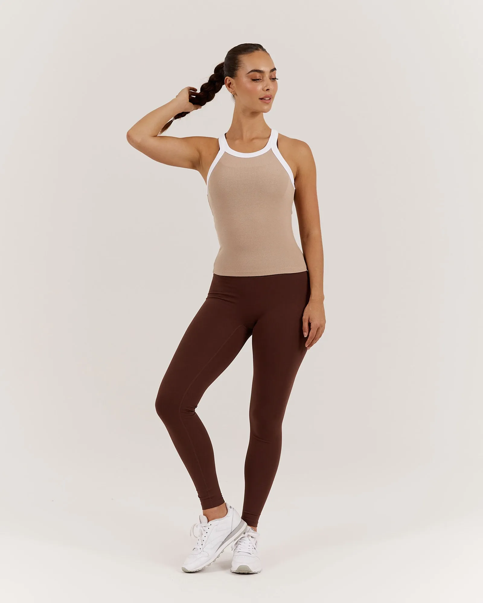 AGILITY RIBBED TANK TOP - ALMOND