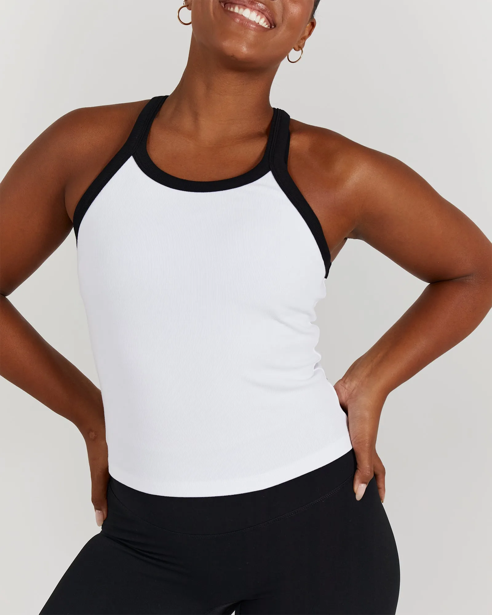 AGILITY RIBBED TANK TOP - WHITE BLACK