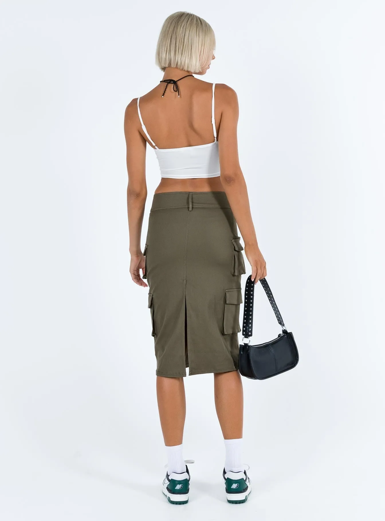 Alida Cargo Midi Skirt Olive Green