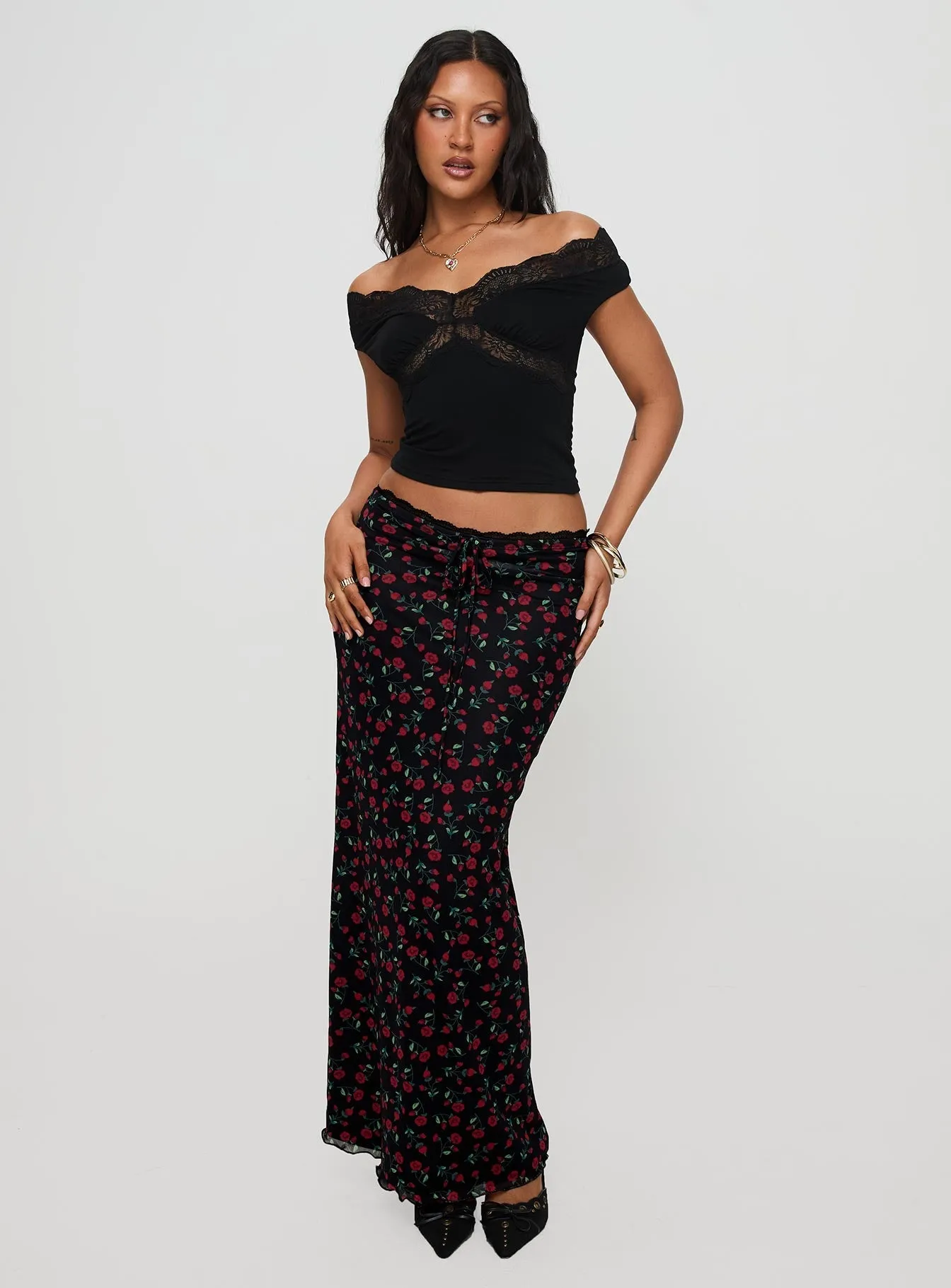 Amarena Off The Shoulder Lace Top Black