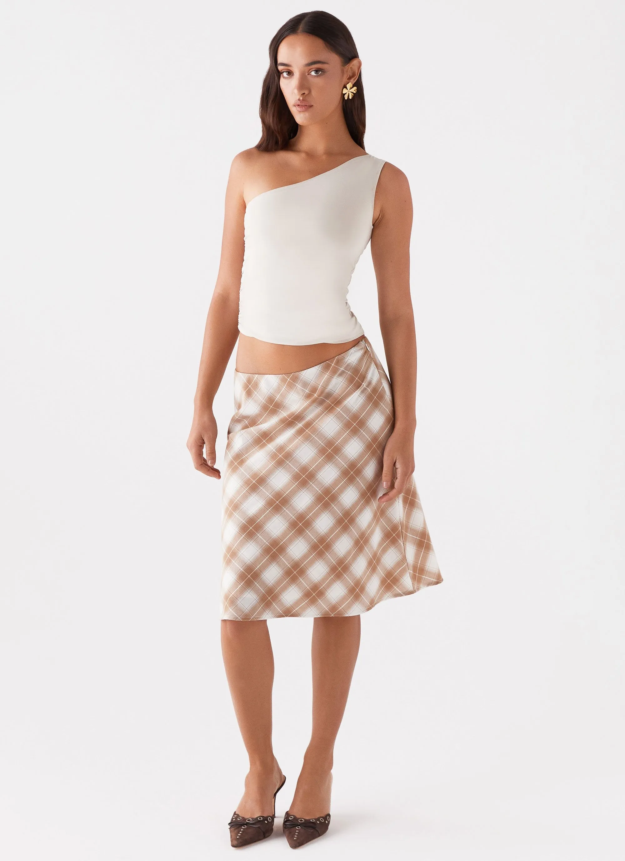 Andie Midi Skirt - Brown/White Plaid