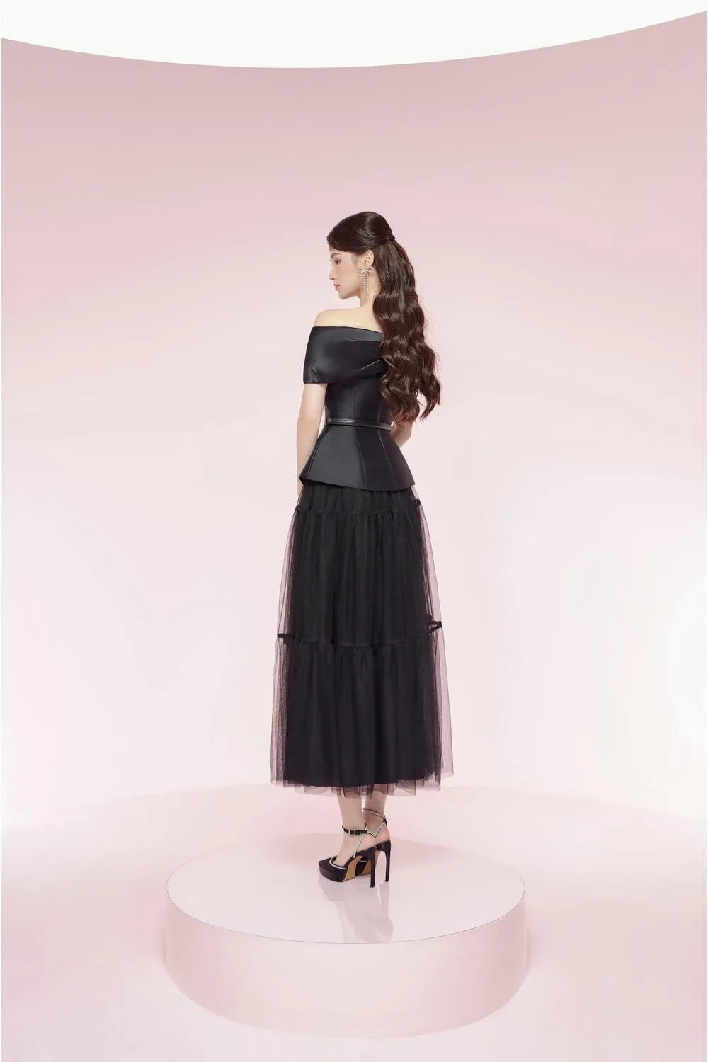 Aries Flared Tiered Mesh Midi Skirt