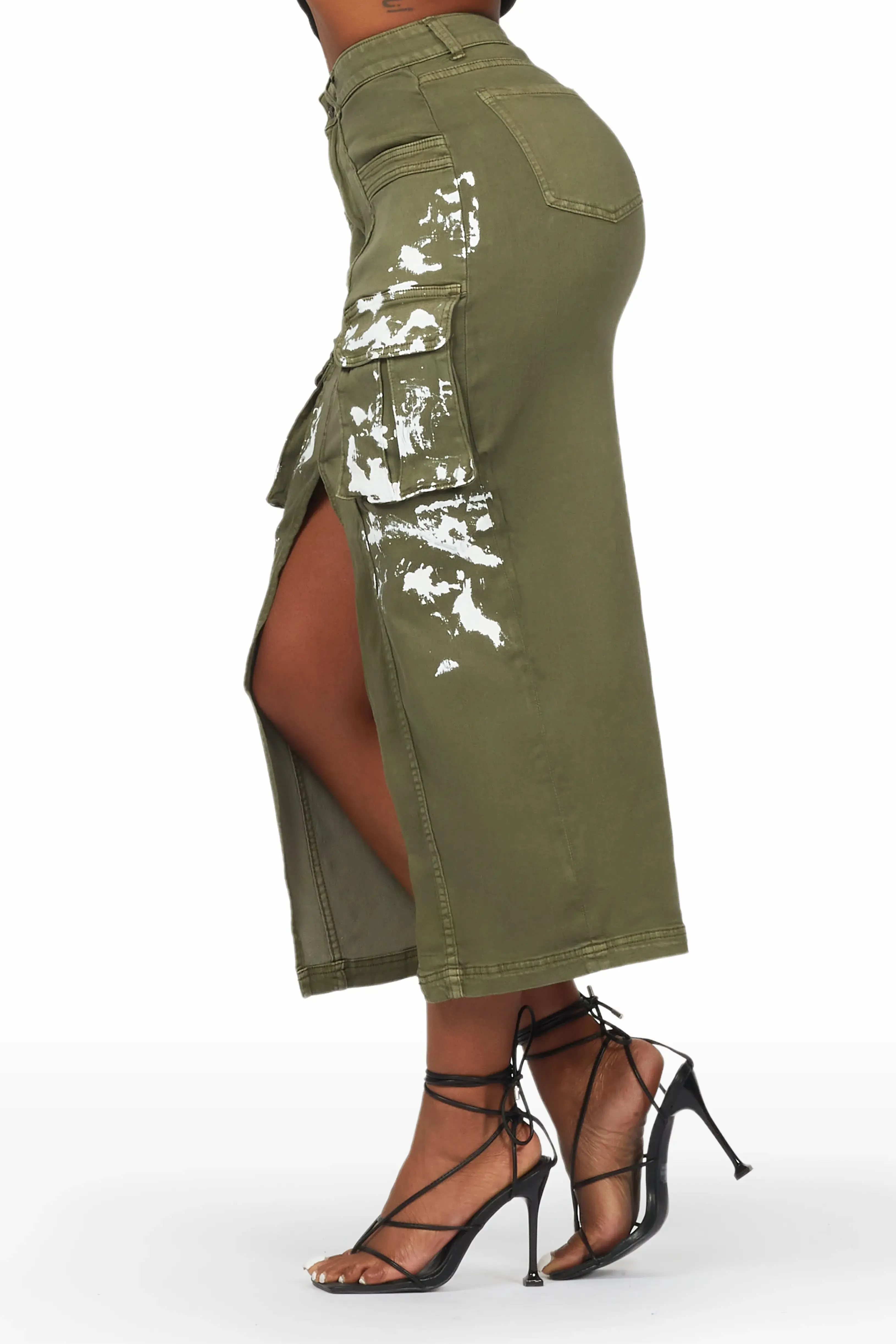 Ashlynn Green Cargo Midi Skirt