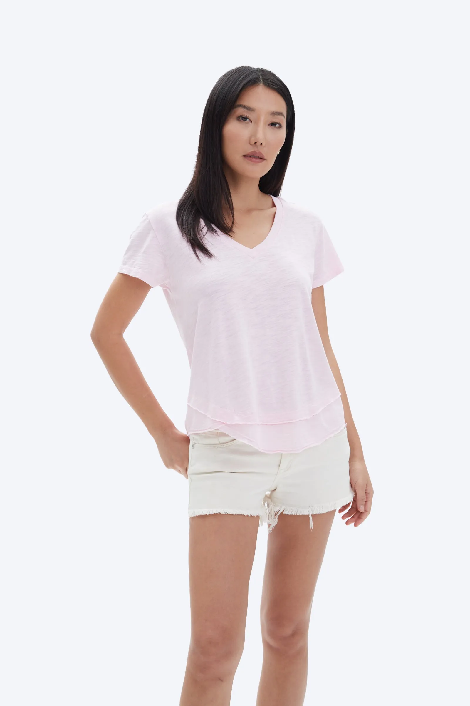 AVA V-NECK MOCK LAYER T-SHIRT