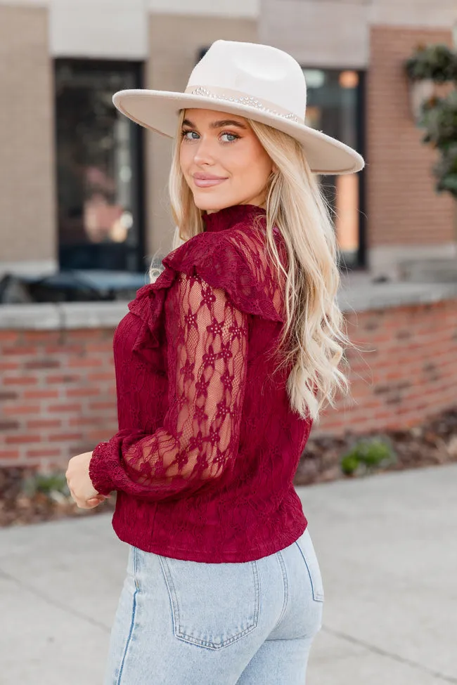 Be The Moment Burgundy Mock Neck Lace Blouse FINAL SALE