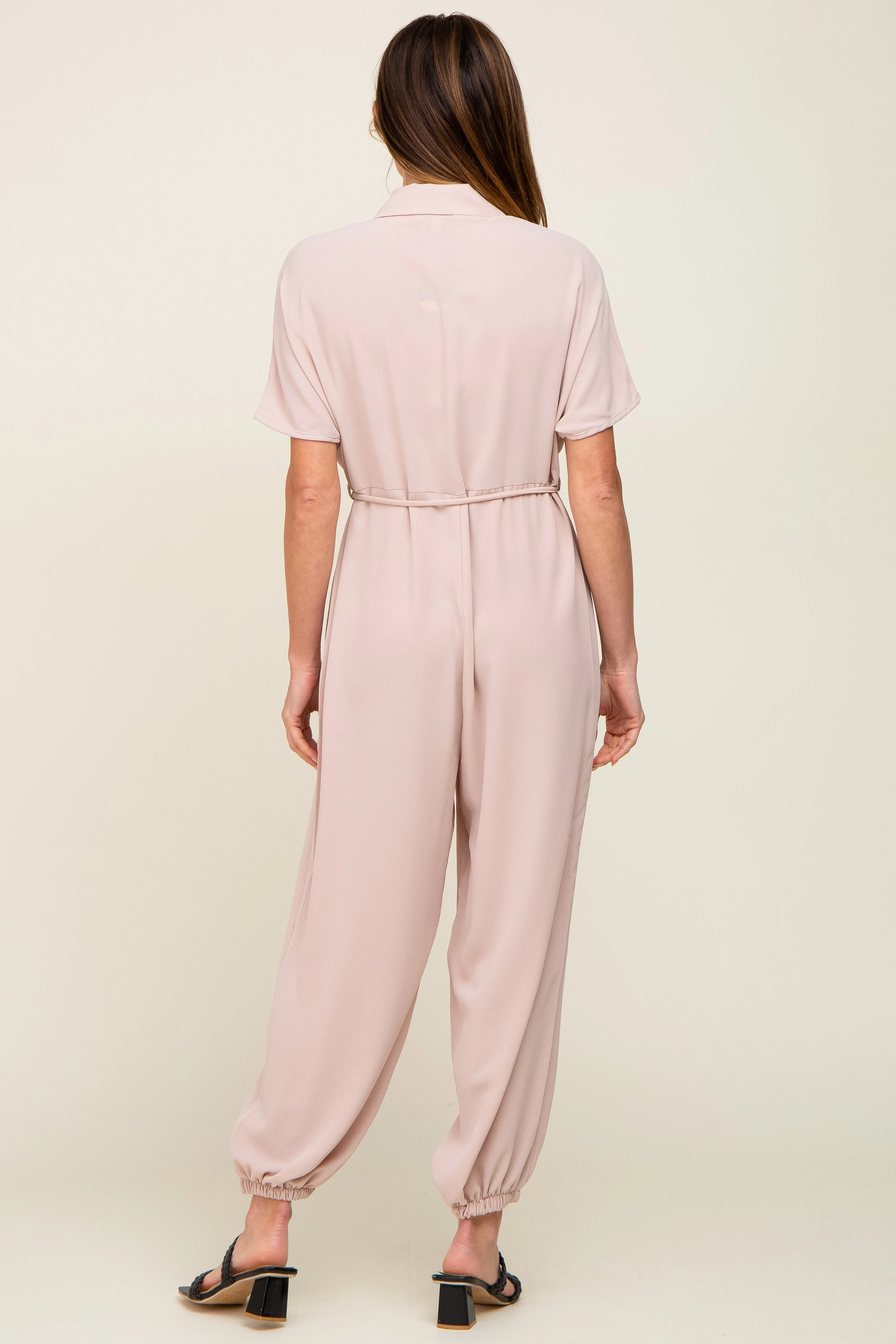 Beige Button Up Jumpsuit