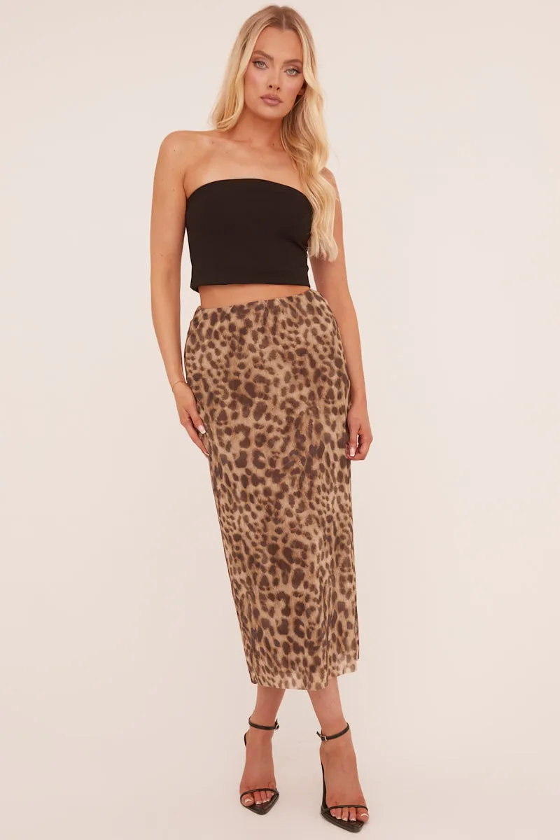 Beige Leopard Print Midi Skirt - Avina