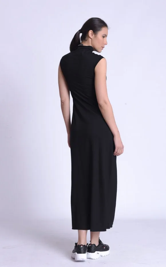 Black Asymmetric Mock Neck Dress