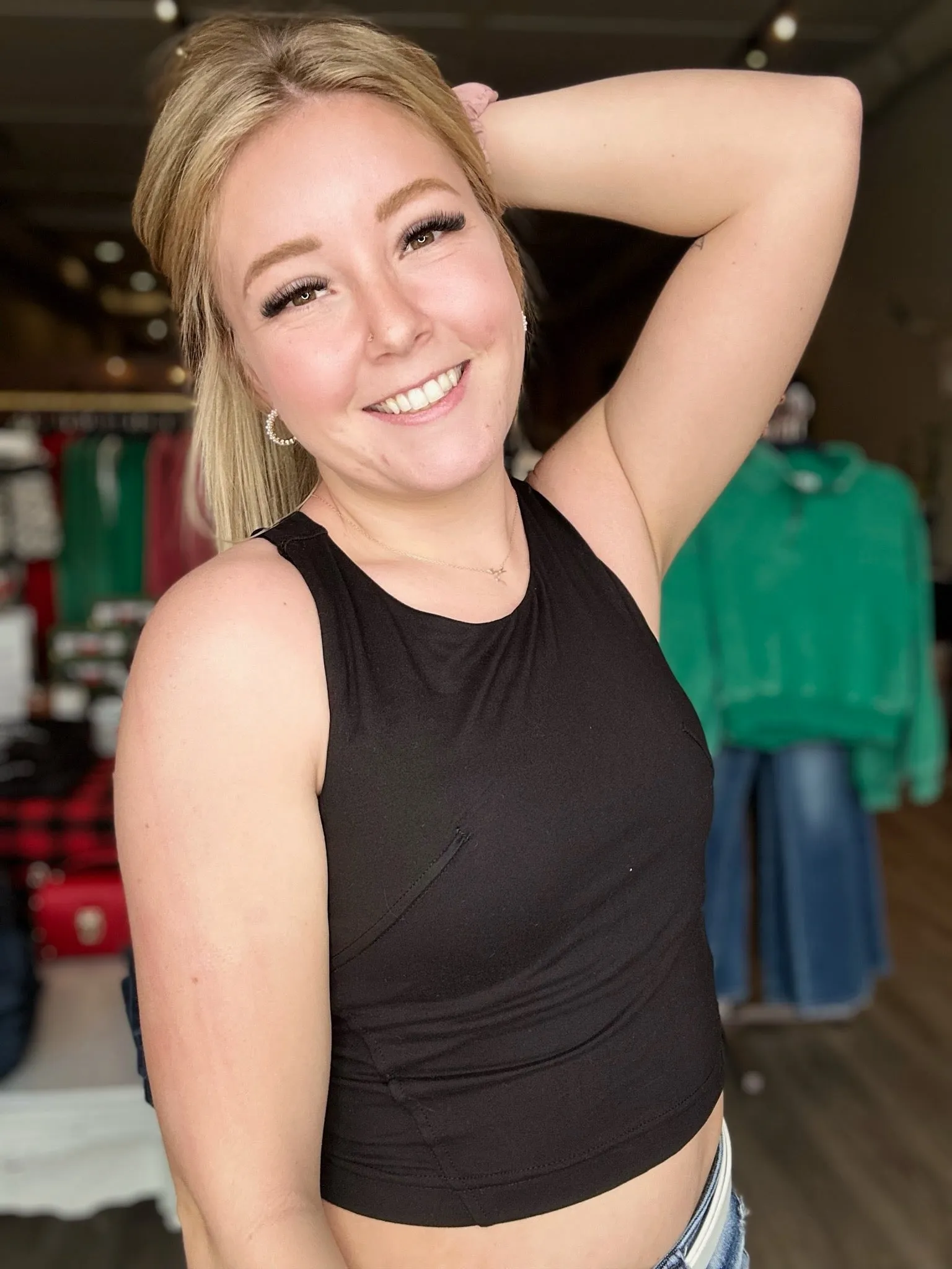 Black Athletic Crop Tank Top