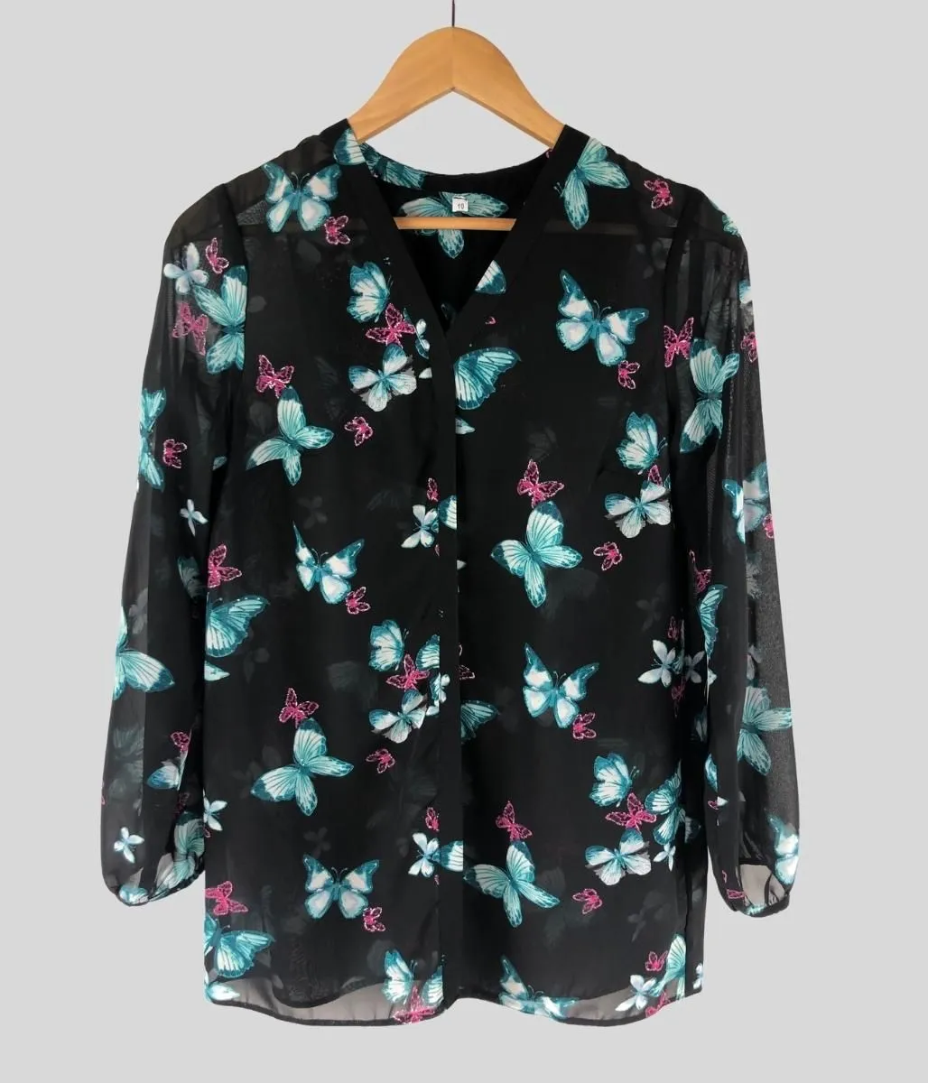 Black Butterfly Popover Blouse