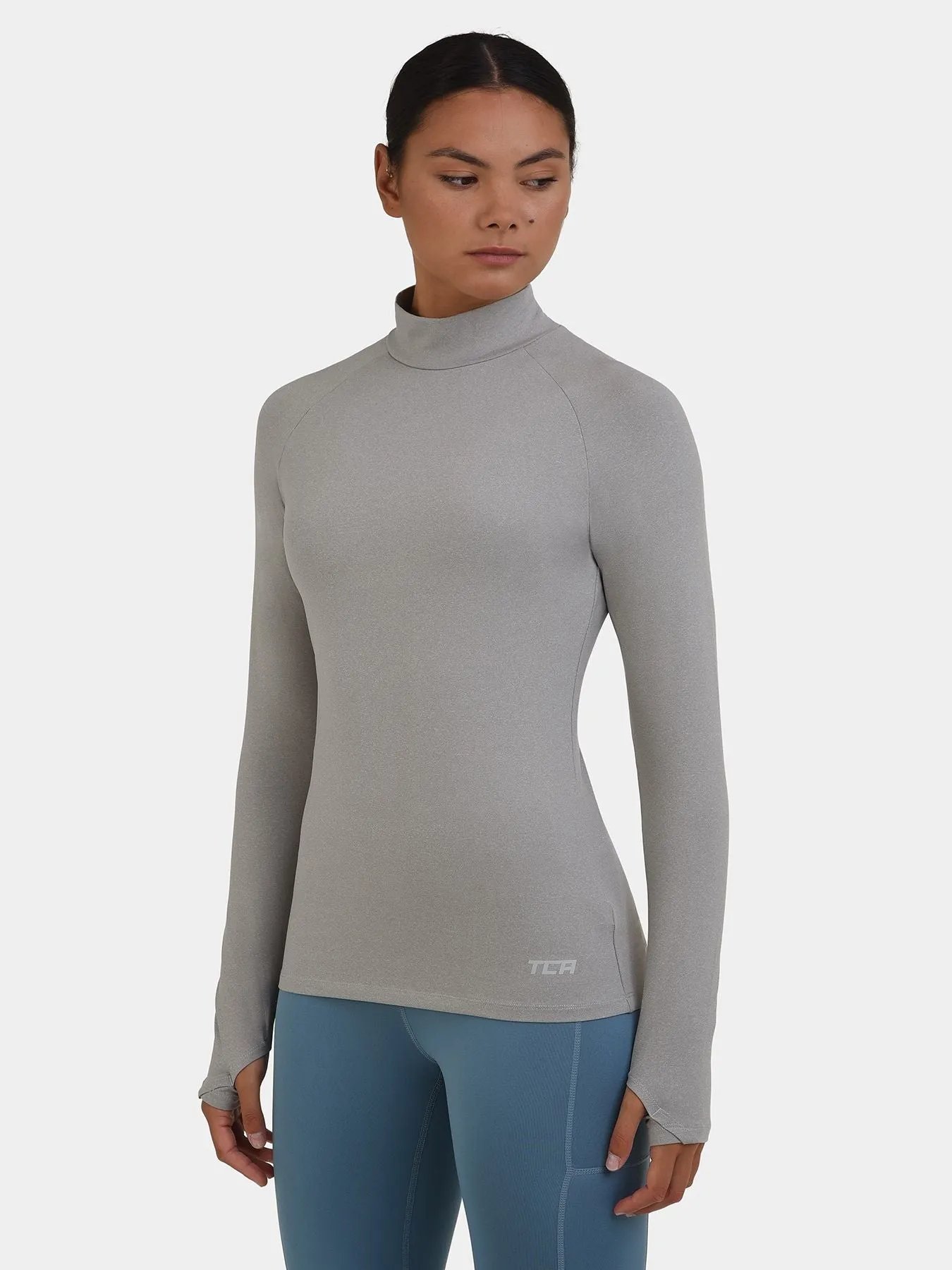 Bliss SuperThermal Long Sleeve Running Mock Neck Top For Women With Thumbholes & Brushed Inner Fabric