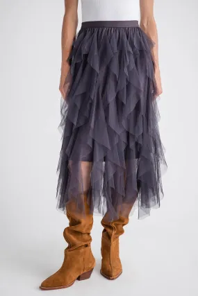 Blu Ivy Spiral Ruffled Tulle Midi Skirt