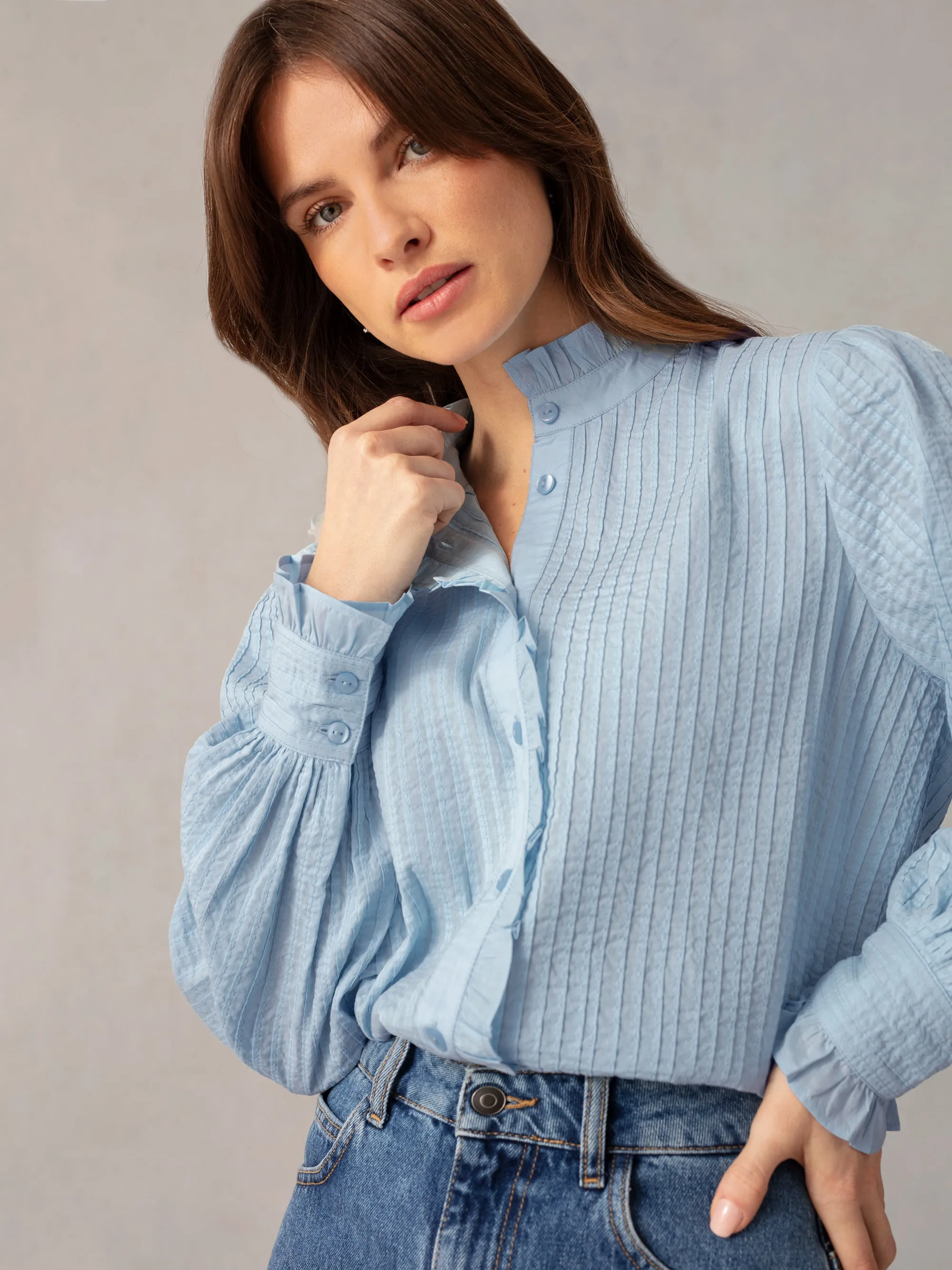 Blue Pintuck Blouse