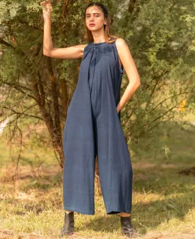 Blue Pleated Jumpsuit