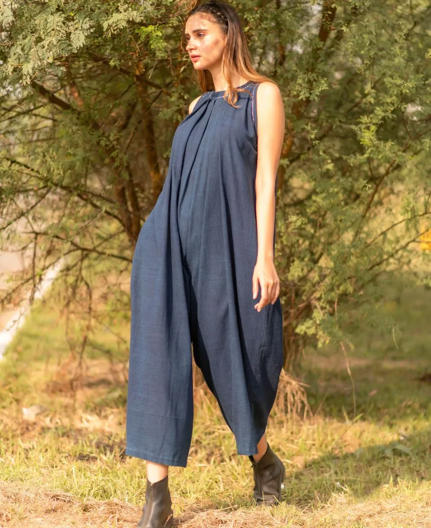 Blue Pleated Jumpsuit