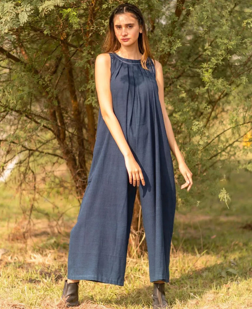 Blue Pleated Jumpsuit