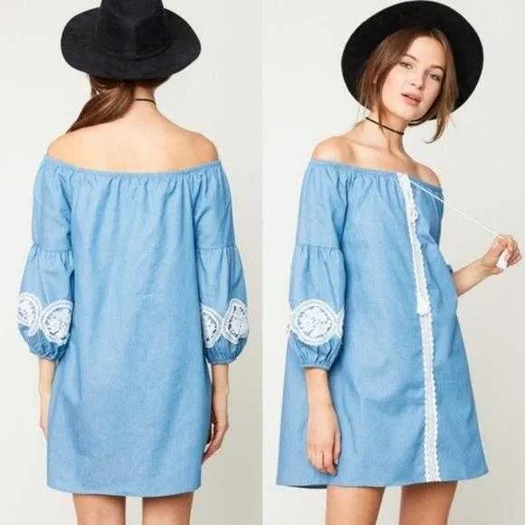 Boho Beauty Blue Off Shoulder Dress