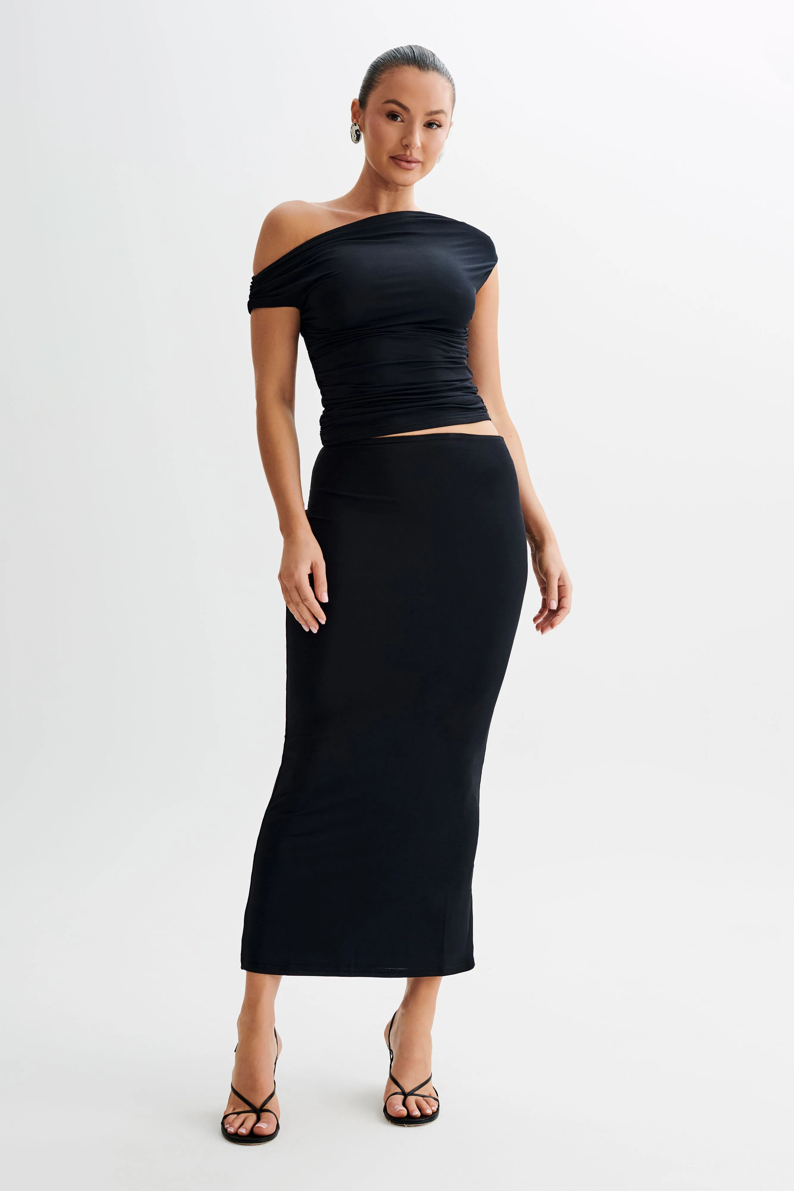 Charlene Slinky Midi Skirt - Black