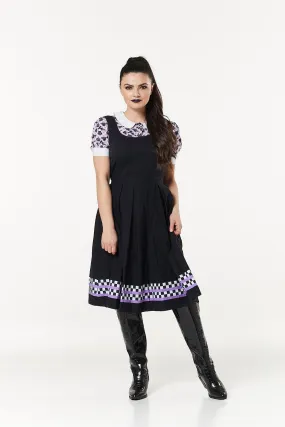 Checker Pinafore Dress In Purple & White