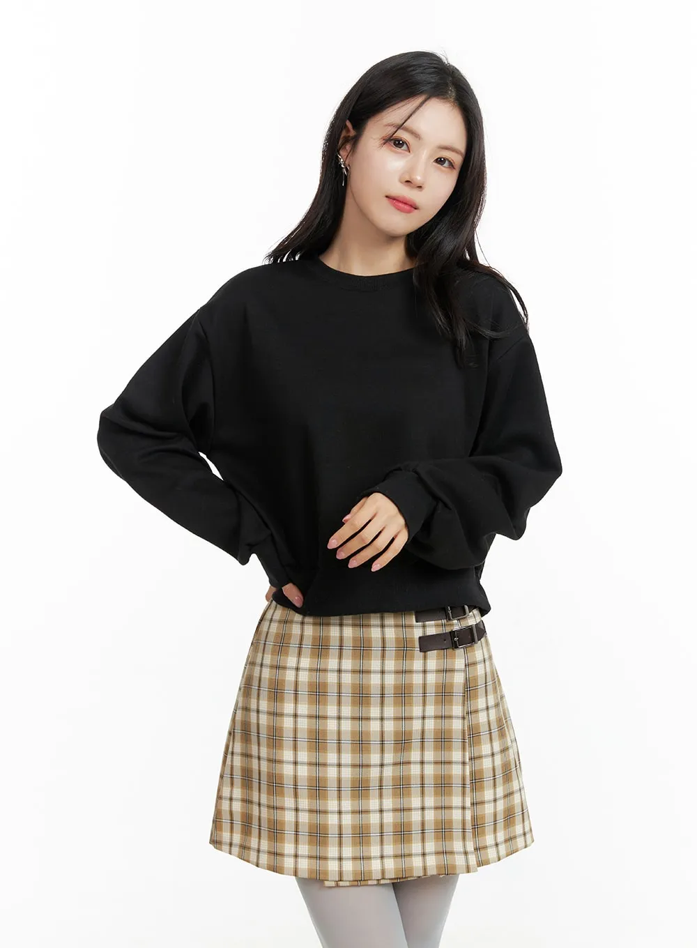 Checkered Buckle Mini Skirt OF415