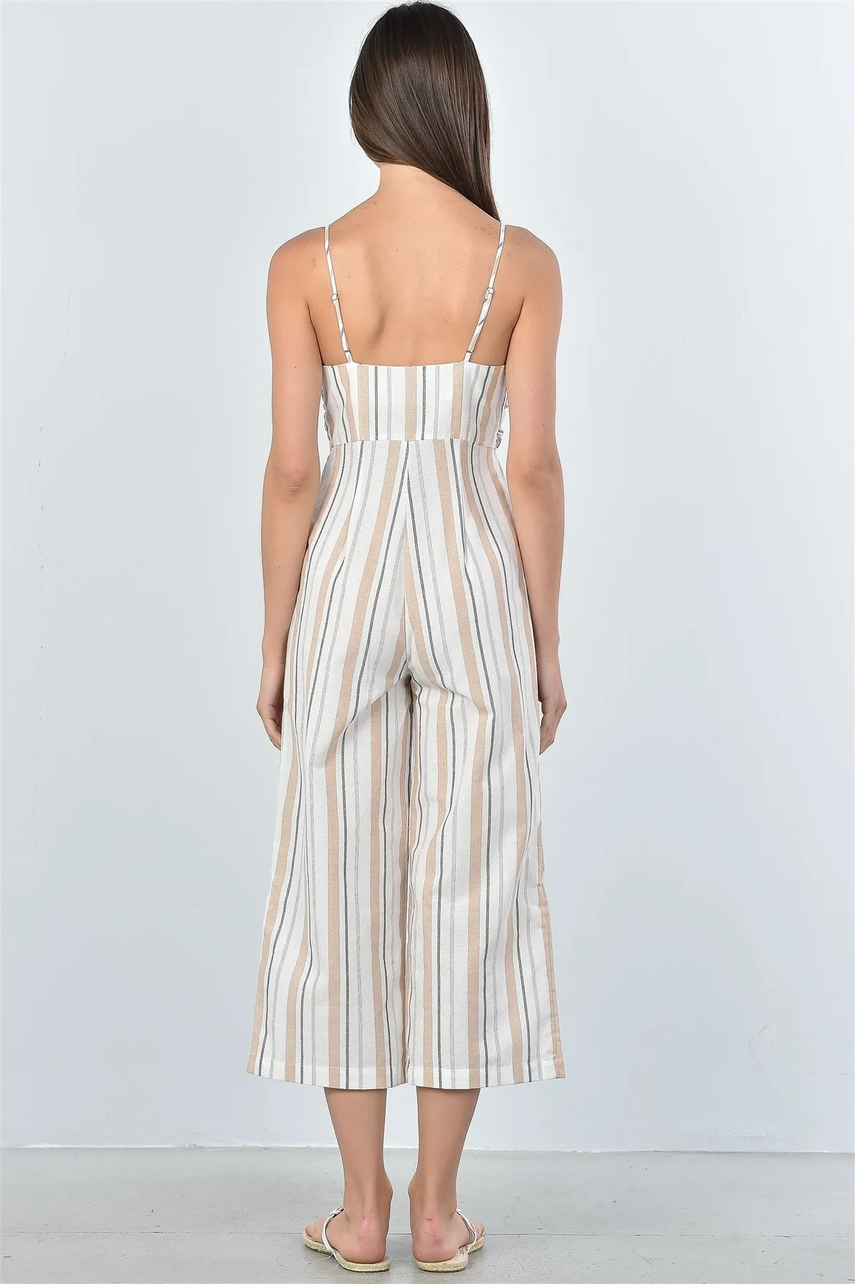 Cream Knotted Striped Jumpsuit