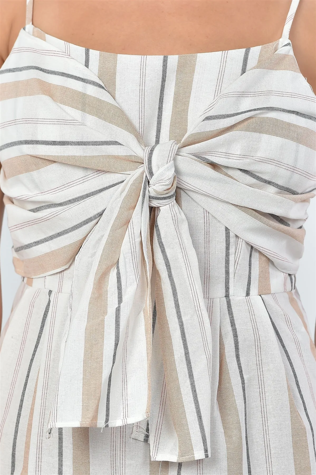 Cream Knotted Striped Jumpsuit