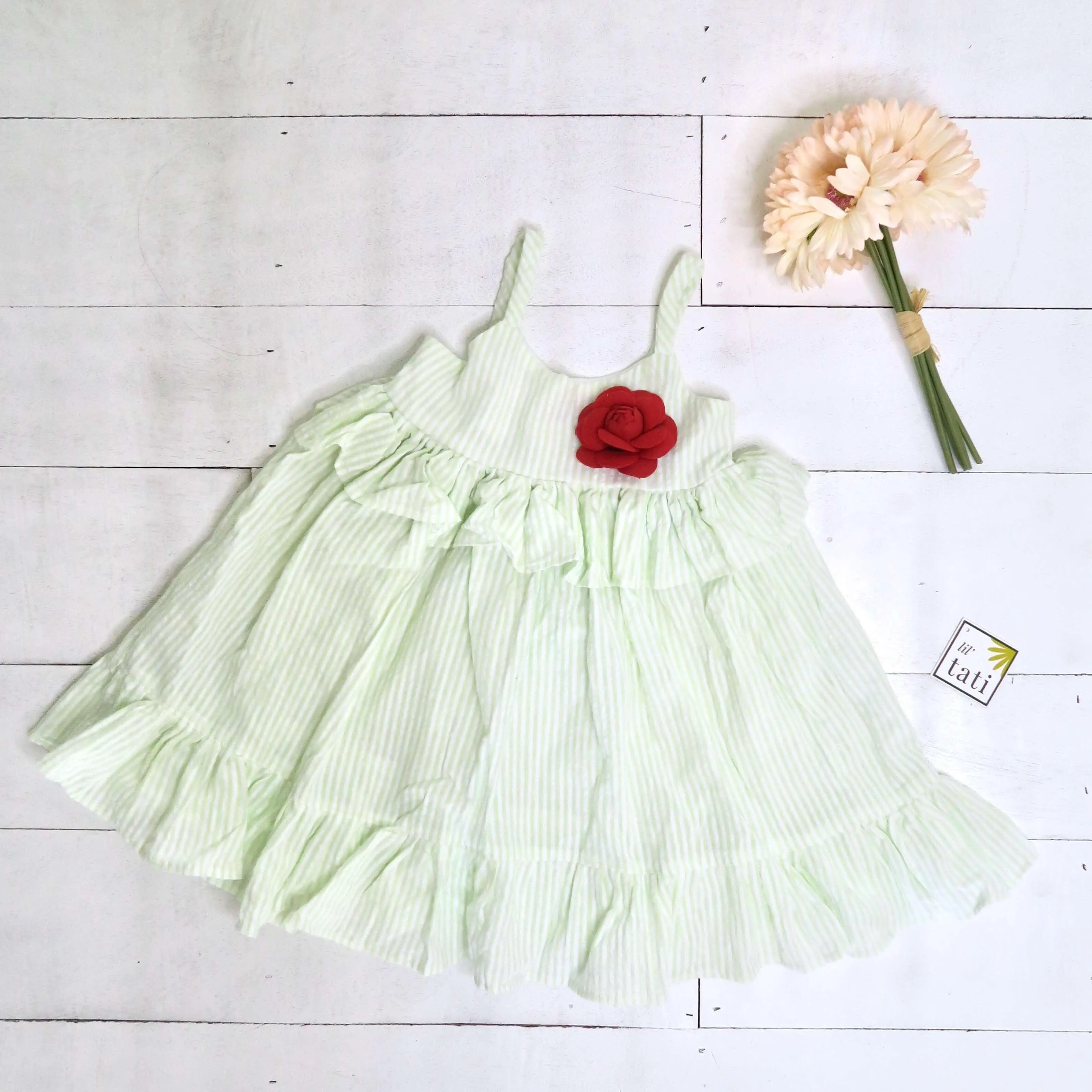 Dahlia Dress in Mint Seersucker