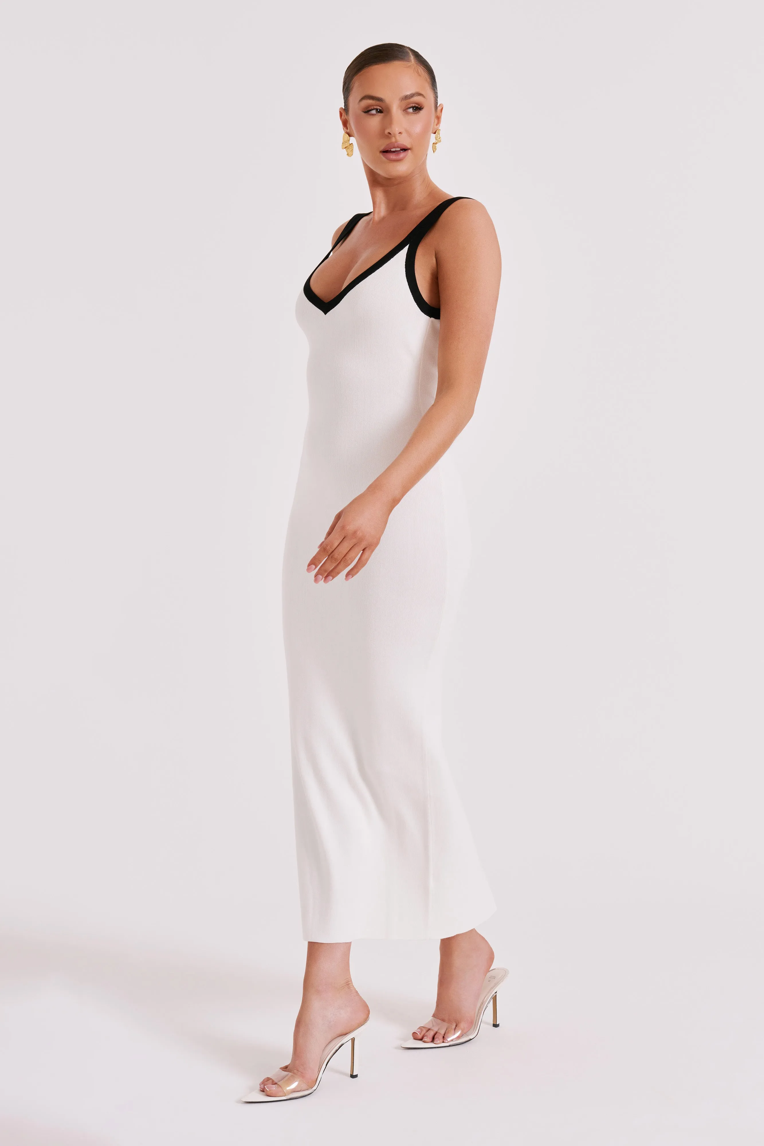 Debbi Contrast Knit Midi Dress - White