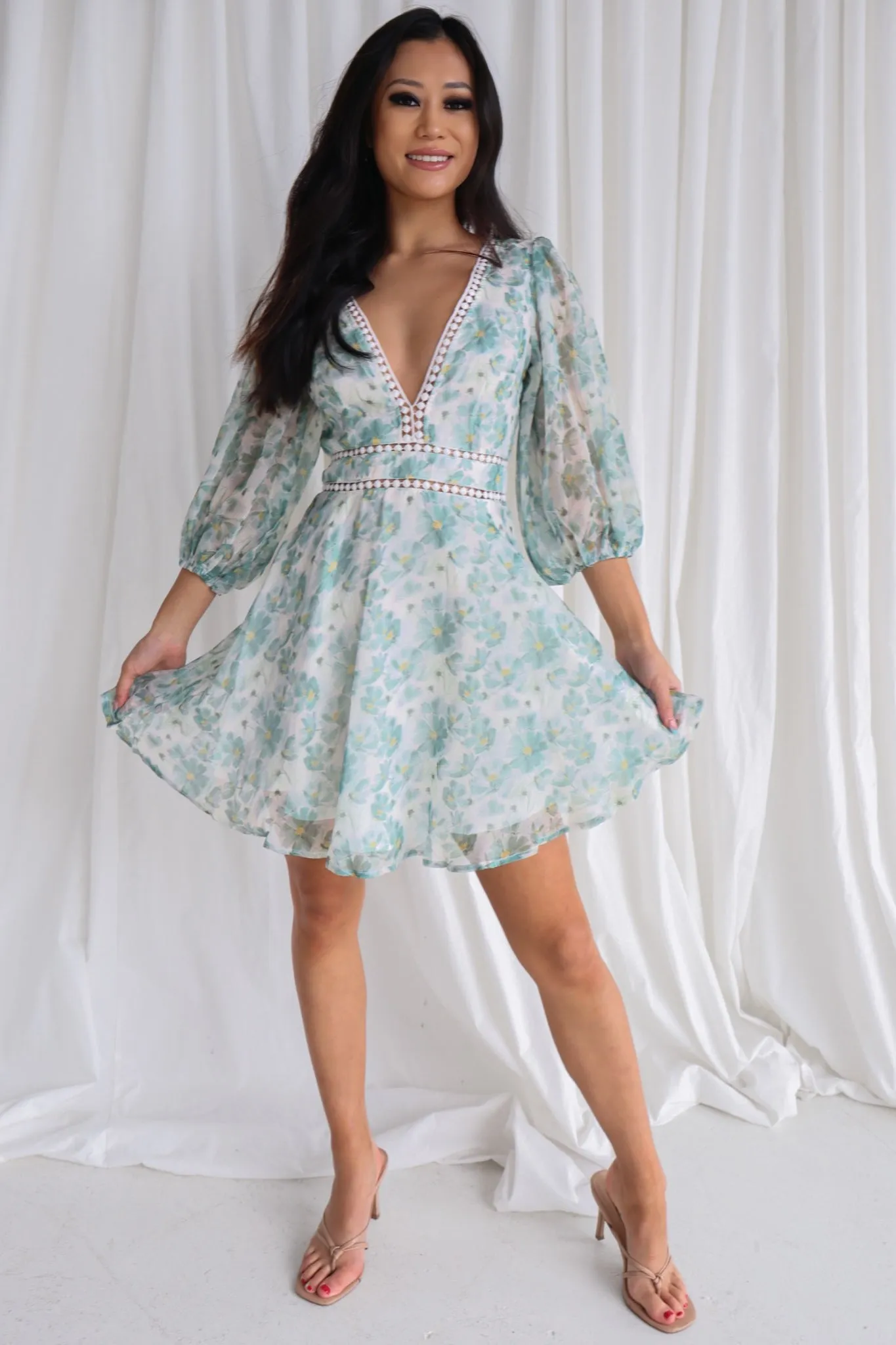 Dela Mini Dress - Sage/White Floral