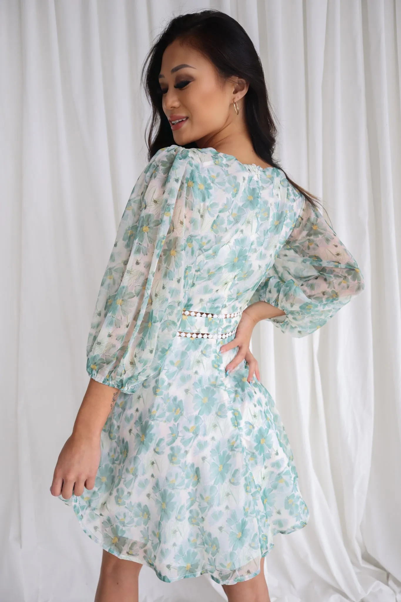 Dela Mini Dress - Sage/White Floral