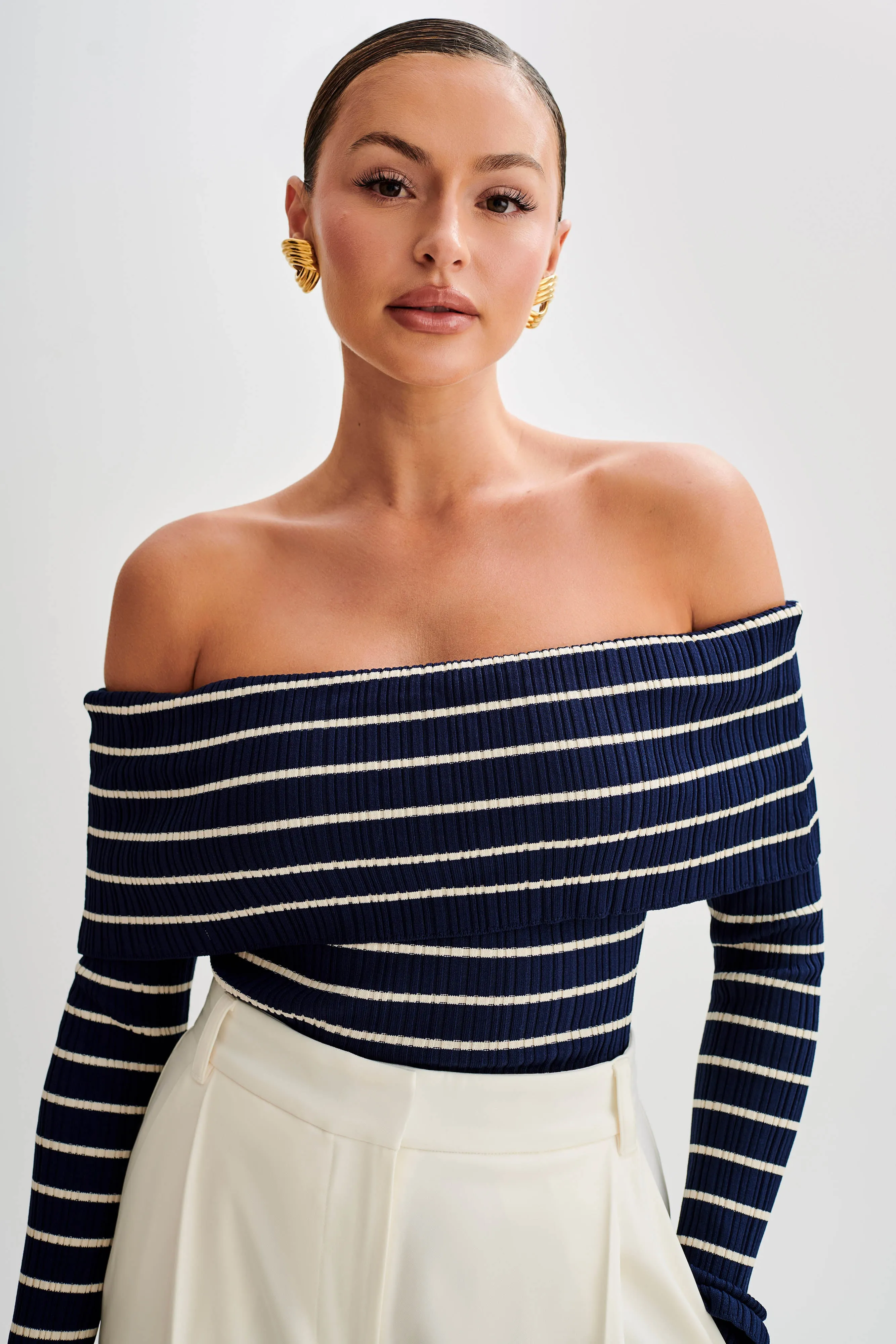 Dominica Off Shoulder Knit Top - Navy