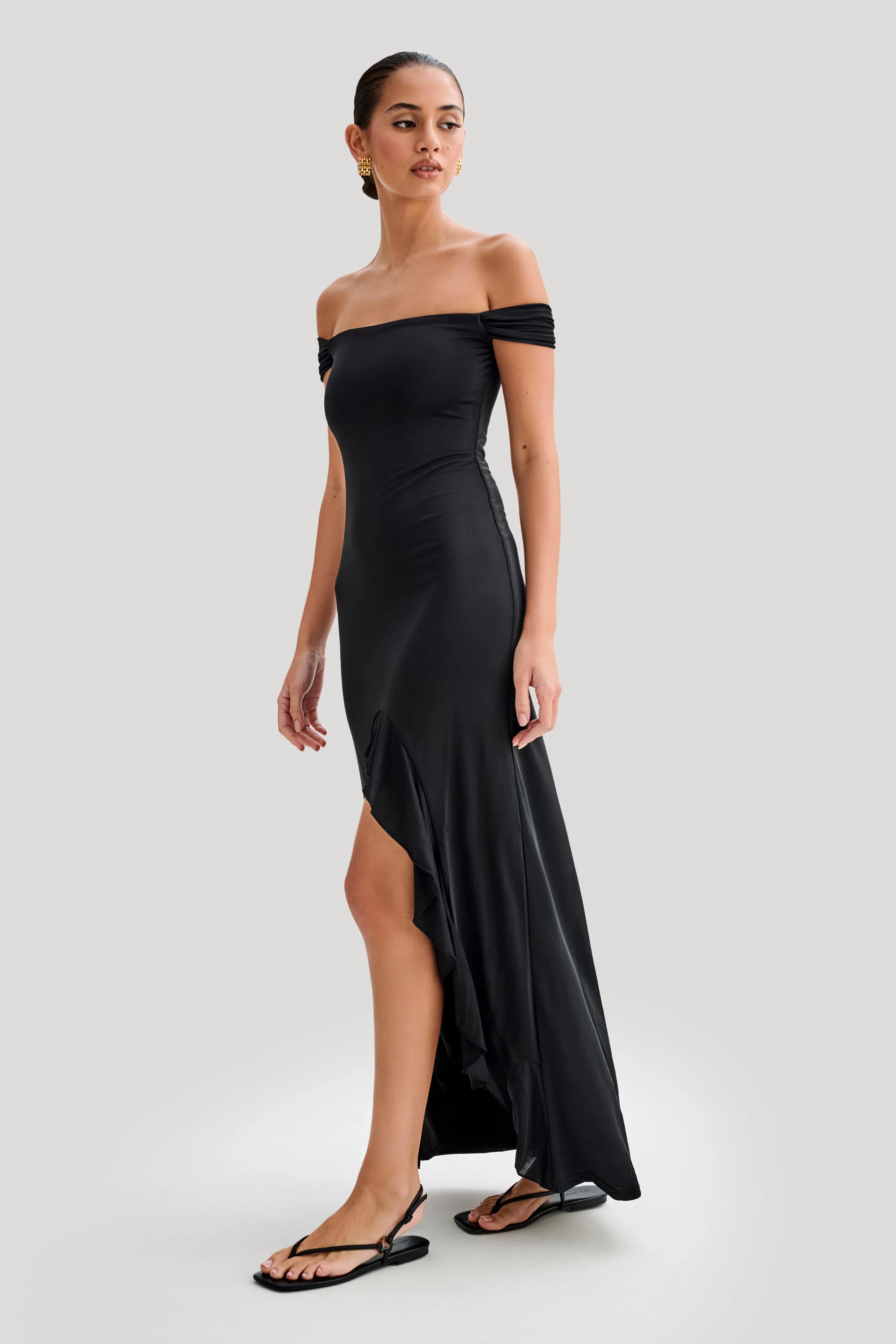 Eisley Slinky Off Shoulder Maxi Dress - Black