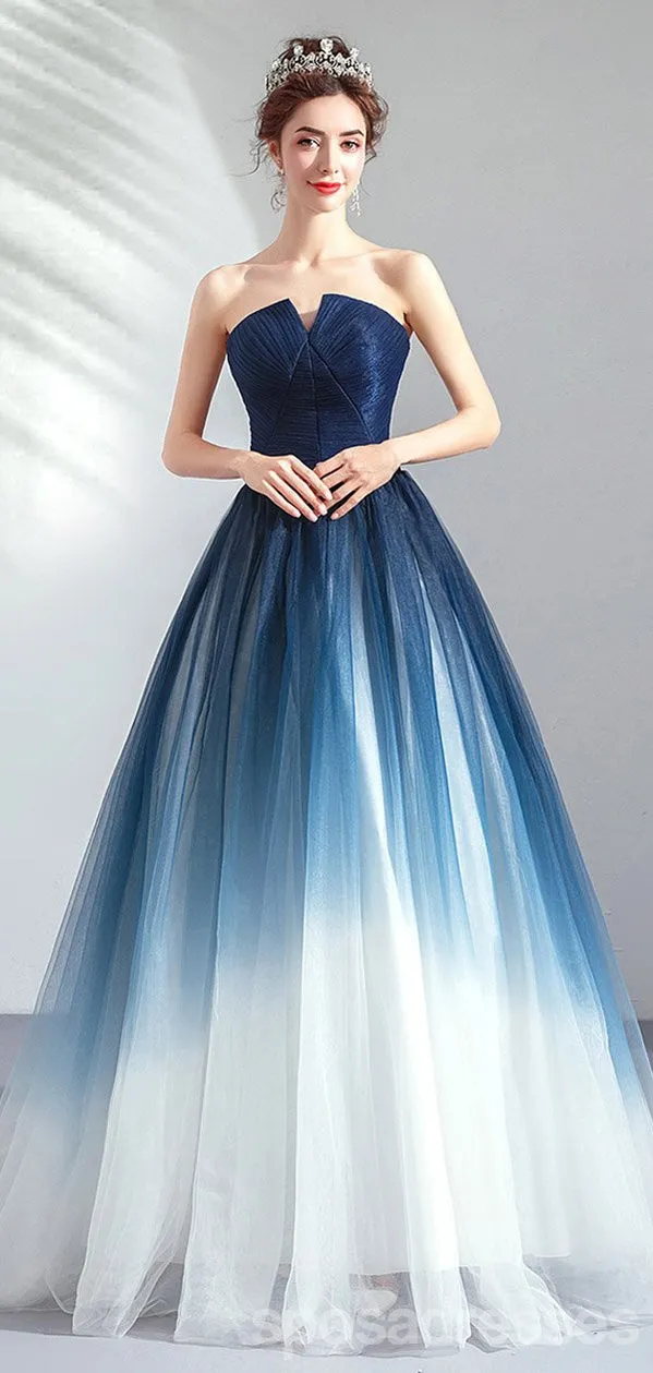 Elegant A-line Sweetheart Blue & White Long Prom Dresses Online,12647