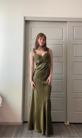 Elegant Sheath Olive Green Prom Dresses Long Formal Evening Dress SH1185