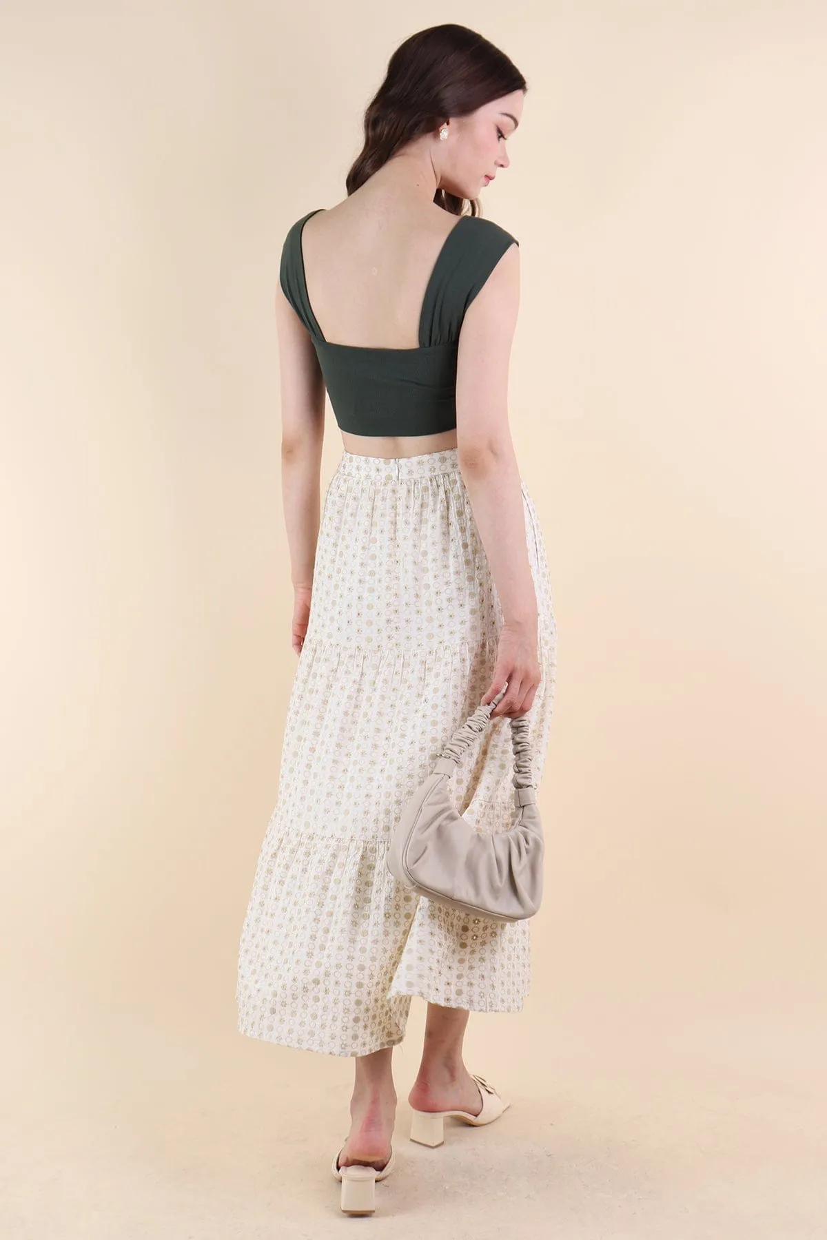 ELIA EYELET MIDI SKIRT IN OAT