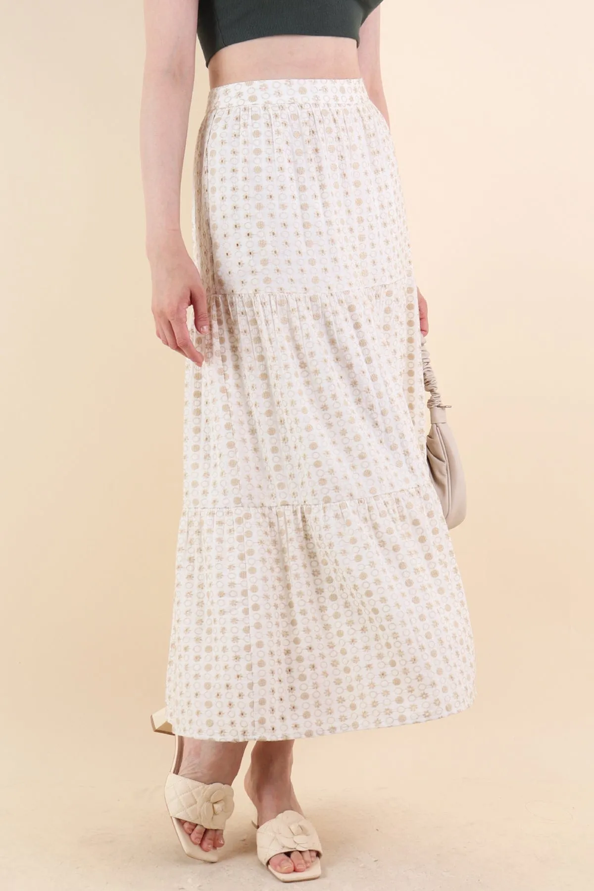 ELIA EYELET MIDI SKIRT IN OAT