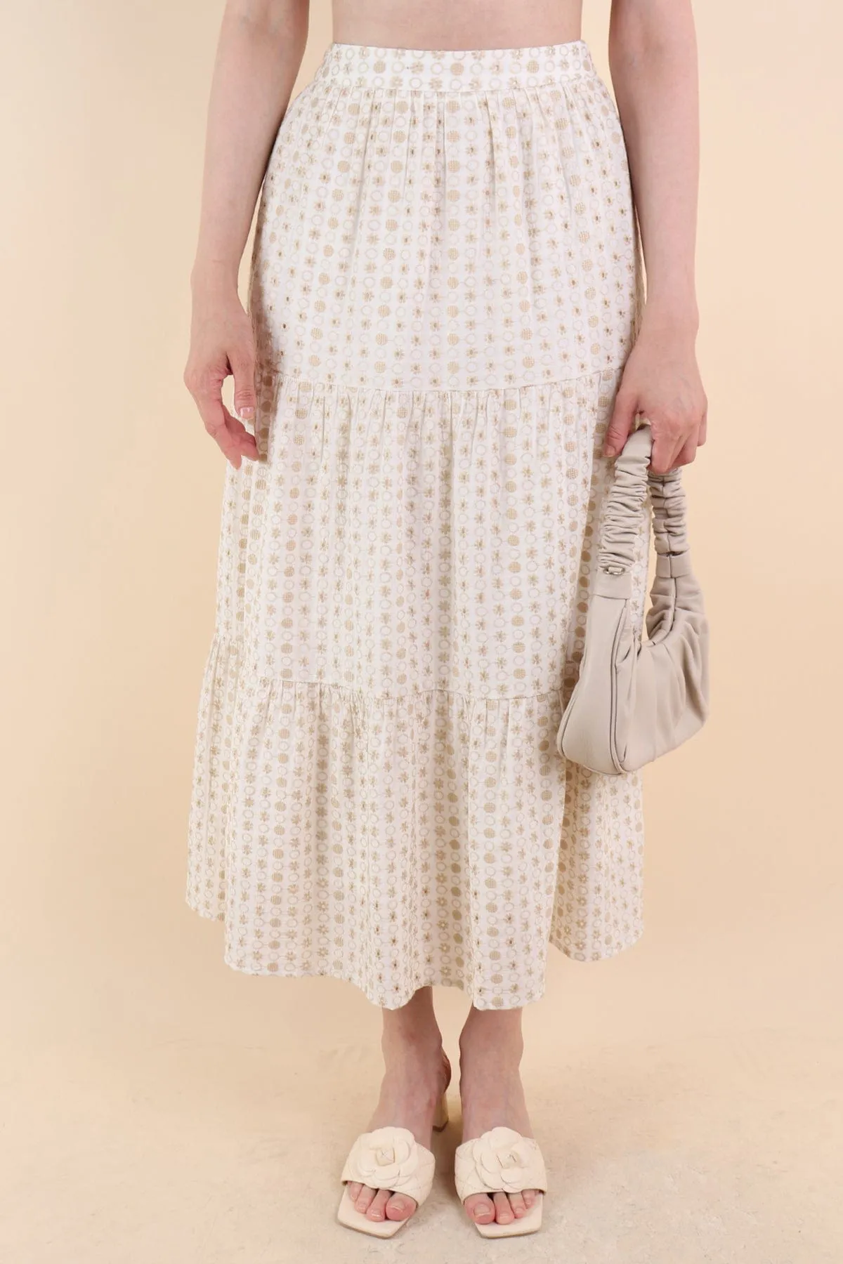 ELIA EYELET MIDI SKIRT IN OAT