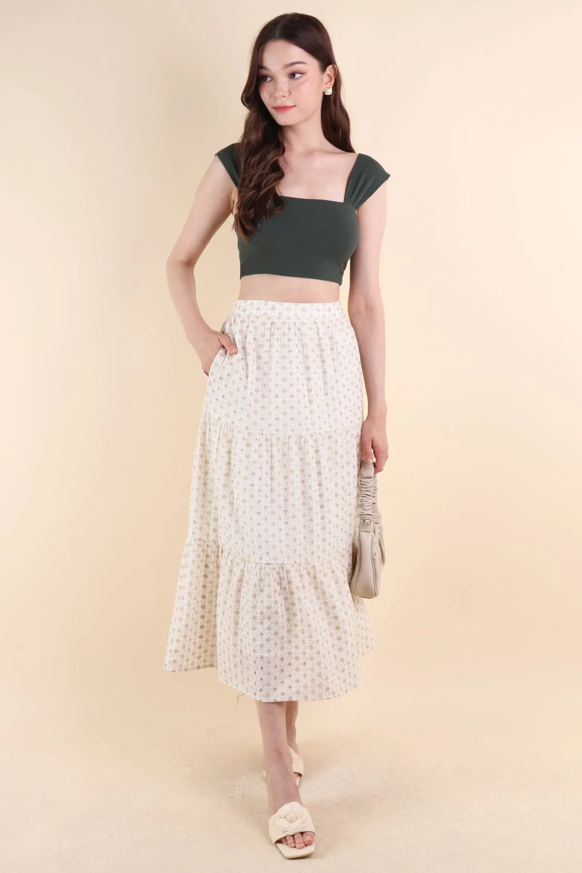 ELIA EYELET MIDI SKIRT IN OAT