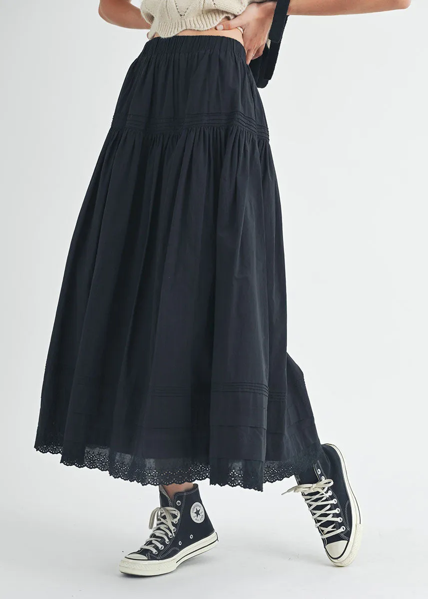 Eloise Eyelet Trimmed Midi Skirt - Black