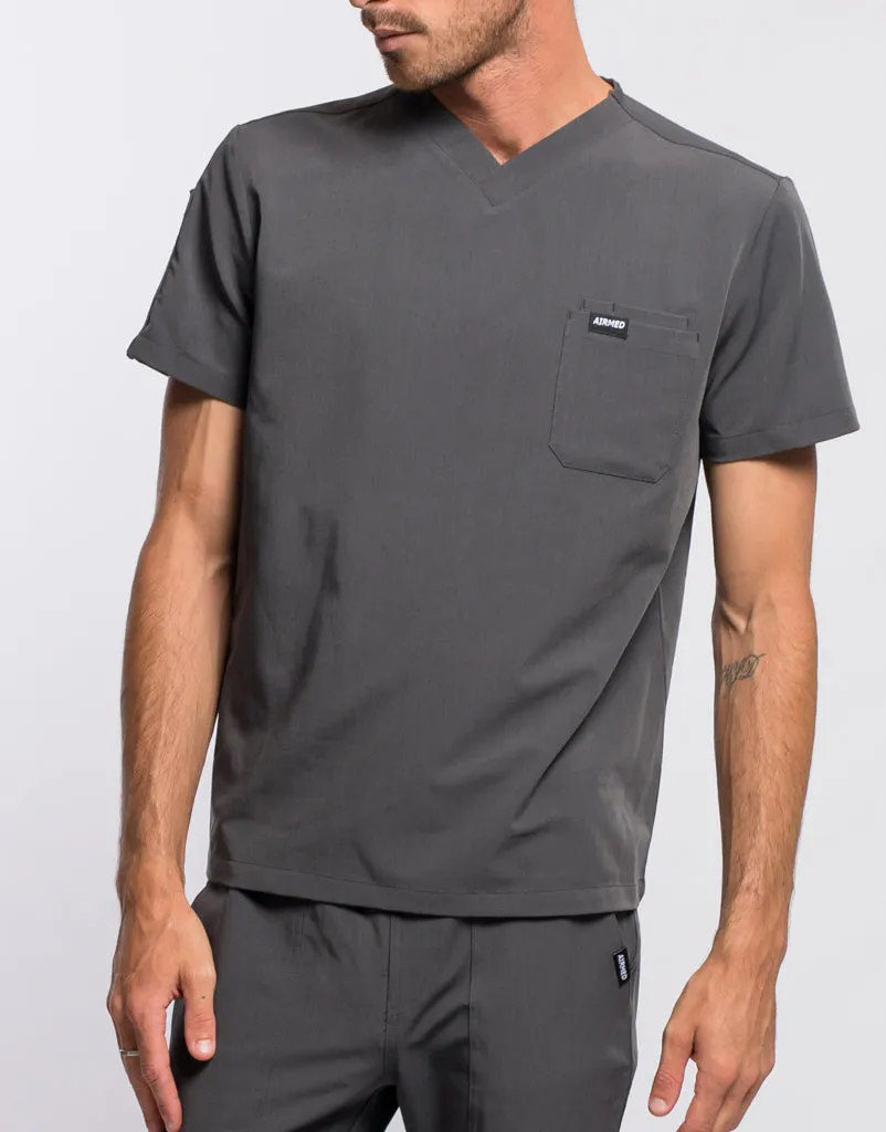 Essential V Neck Scrub Top - Asphalt